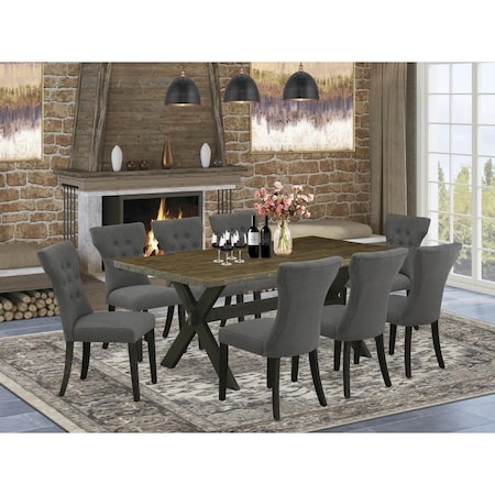 East West Furniture 9 Piece X-Style Dining Room Table Set - Dark Gotham Gray X677GA650-9